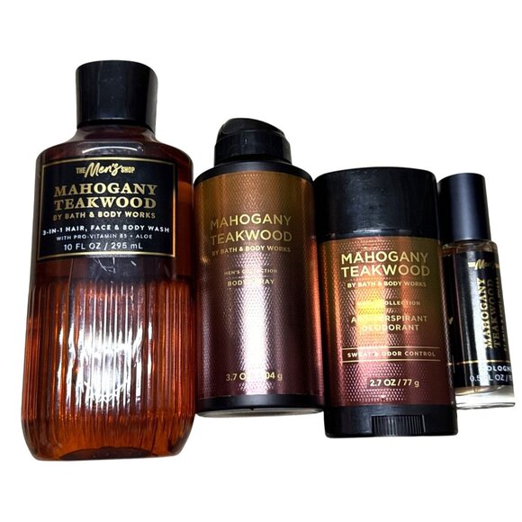 Bath‎ & Body Works Mahogany Teakwood Mens 4-Piece Set NEW - Picture 1 of 2